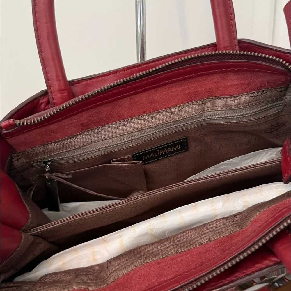 Maliparmi Burgundy Leather Satchel with Jewel Embellishments